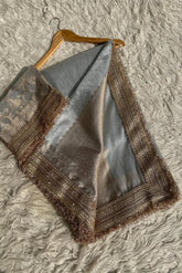 Banarasi Silver Grey Tissue Silk Saree image 1